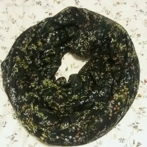 Wide black ditsy floral infinity scarf